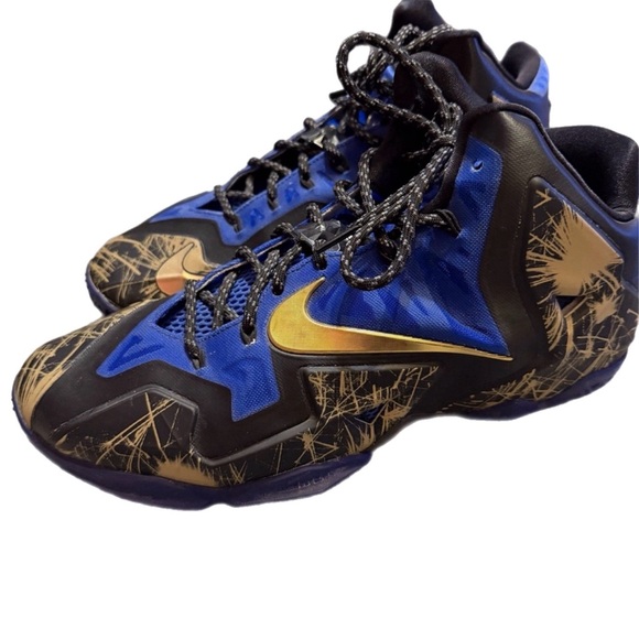 Nike LeBron 11 iD Custom Blue Gold Basketball Shoes Men's 13 641217-996